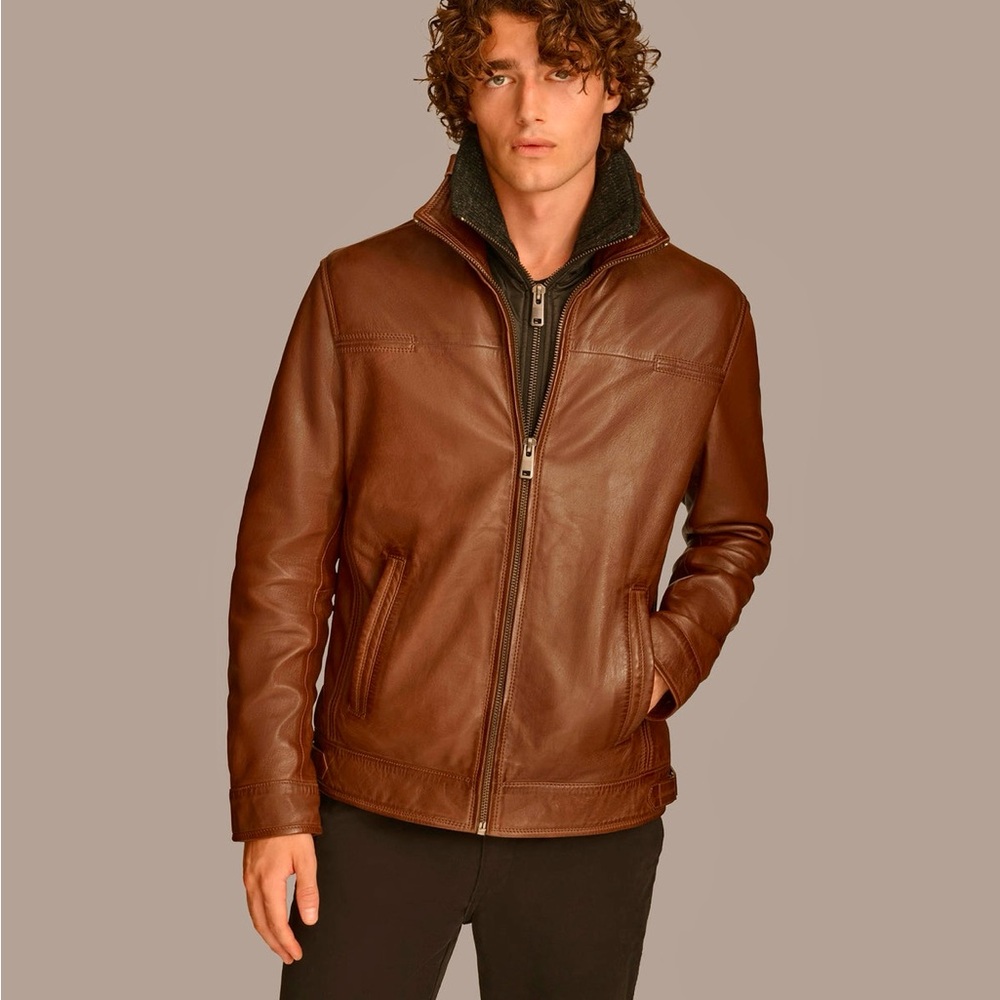 Wilson Leather Men’s Genuine Leather Bomber Jacket Brown Size XL Zipper Front